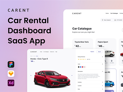 Carent - Car Rental Dashboard Saas App car car catalogue car rental dashboard minimal rental saas ui ui design ux ux design vehicle web template