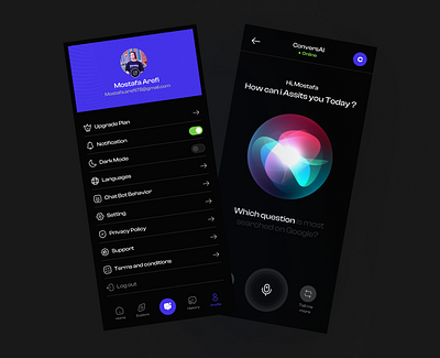 Dark Mode & Voice Chat ( ConversAI ) ai animation interface mobile mobile ui motion design motion graphics ui uiux