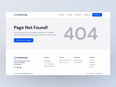 SoftXchange: Elevate Your Financial Services with our Template 404 brad branding business clean company consultant creative design diversekit figma finance landing page marketing office service ui ux web design website