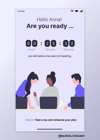 Day 15 of the 100-day UI challenge. Countdown Timer app countdown countdown timer daily ui day 15 design figma figma design meeting app mobile app timer ui ui challenge ui design uiux