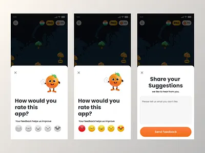 Ratting flow for app 3d design feedback flow graphic design illustration logo orange orange character ratting ratting flow share your suggestions strap ui ux vector