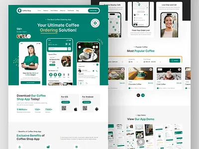 Coffee Shop App Landing Page UI | App Website | Web Design app app landing page coffee shop app landing pahe coffee shop website design figma figma designer figma ui ux designer figma web designer hire dedicated ui ux designer hire ui ux designer landing page uxui web web designer web designer in usa web developer webflow website design wordpress