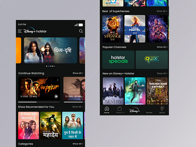 Hostar ott platform design 3d 3d design animation app app desing branding creative design dark theme app design design graphic design home page hotstar redesign app illustration logo simple app design ui uiux design ux vector website