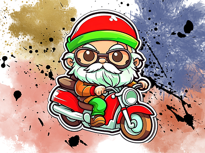 cute little Santa Claus on Motorcycle animation cartoonstyle cutestickers detailedartwork graphic design littlesantaclaus logo motorcycleart santa claus
