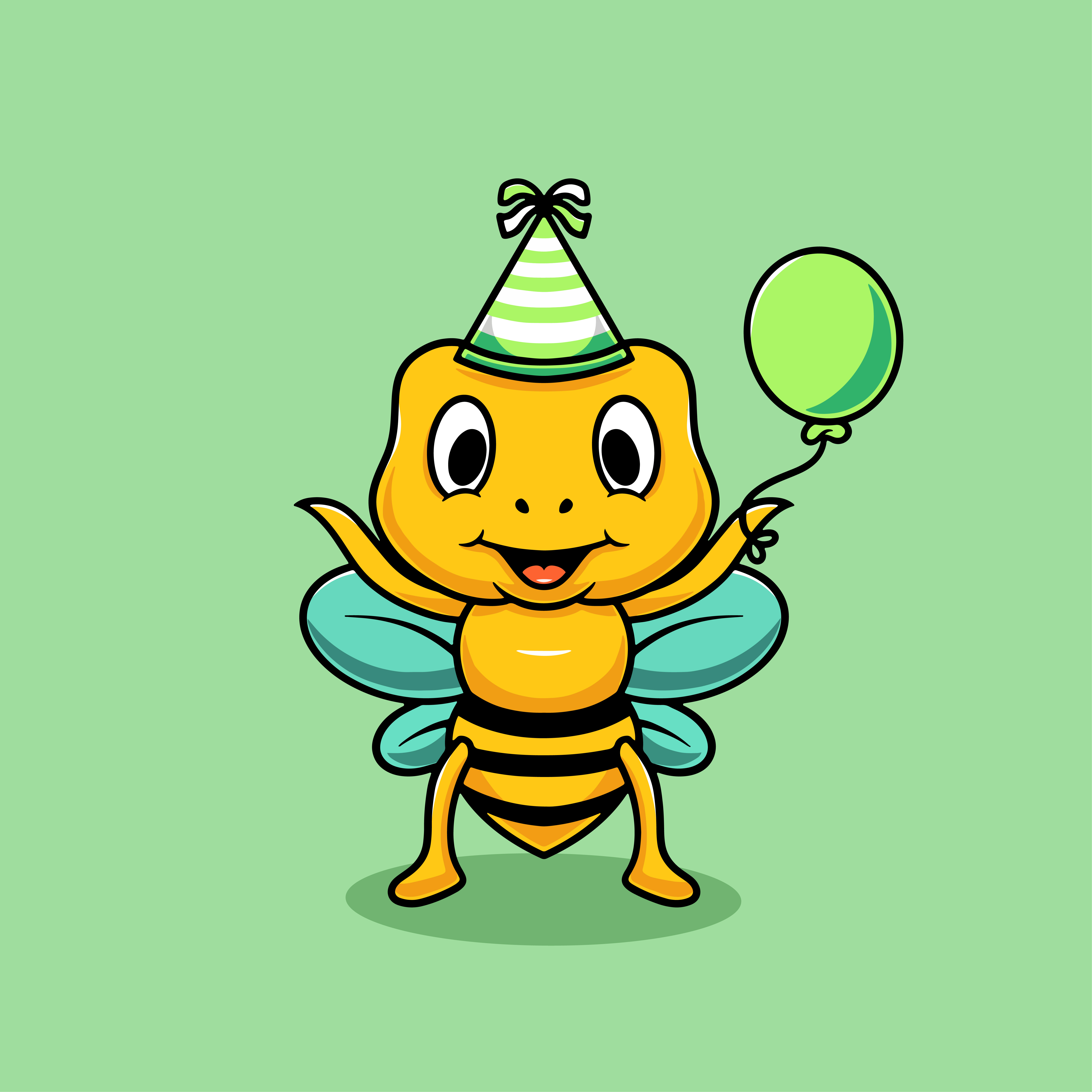 Cute bee with party balloons cartoon illustration baloon