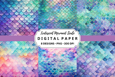 Iridescent Mermaid Scale Digital Paper tumbler wrap