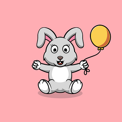 Cute rabbit with party balloons cartoon illustration mascot