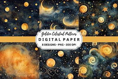 Golden Celestial Patterns Digital Paper tumbler wrap