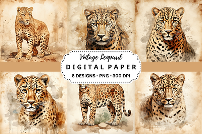 Vintage Leopard Watercolor Digital Paper commercial use art