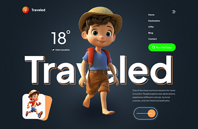 Travel Hero Section 3d agency animation branding graphic design hero header logo motion graphics travel ui ui design