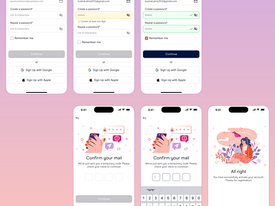 Sign-In/ Registration Flow for a Mobile Application account app application confirm a mail confirmation design figma interface meditation meditation app mental health mental health app mobile mobile design registration sign in sign up ui user interface yoga app