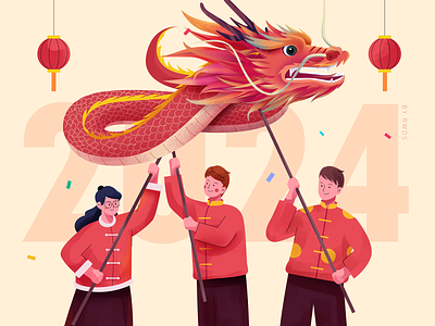 Happy new year celebrate china china dragon dragon festival happy new year illustration new year team vector