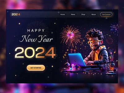 Happy New Year UI/UX Design 2024 2024 design trends ai animated website animation cool crypto dribbble top intercation landing page new year nishar ui uiux ux web design web3 website website design