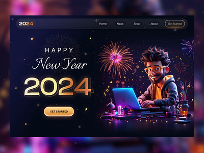 Happy New Year UI/UX Design 2024 2024 design trends ai animated website animation cool crypto dribbble top intercation landing page new year nishar ui uiux ux web design web3 website website design