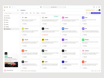 Unlimited Integrations 🚀🔗 apps bar footer header icons integration integrations list market marketplace nav side tabs ui web design