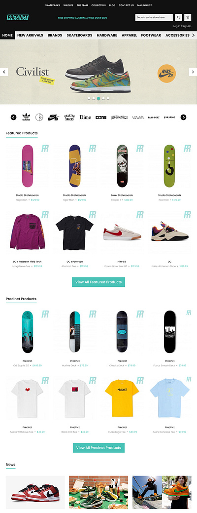 Precinct Skate Shop branding design homepage illustration skate ui uiux ux web web design website website design