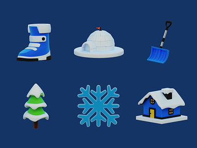 3D Winter Icon 🌲❄️ 3d 3d animation 3d icon 3d illustration blender boots branding design igloo illustration snow snow boots snow shovel snow tree snowflake tree ui