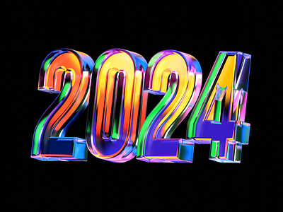 2024 Glass 2024 3d 3dart blender blur branding colorful cycles frosted glass illustration multi color new year number prism rainbow refraction render shiny text