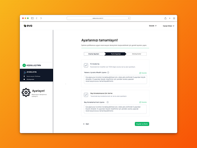 Eva - Setup Settings Page progress ui user flow ux wireframe