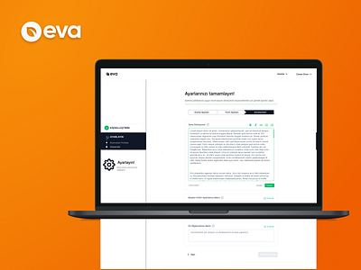 Wireframe of Eva Settings Page action back onboarding setup