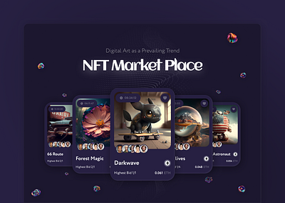 NFT Market Place 3d branding dark mode fintech graphic design logo market place nft trading platform ui