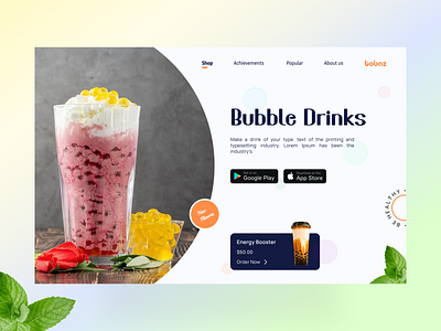 Bubble drink landing page boba drink bobaz bubble drink creative landing page product design ui unique user interaction ux