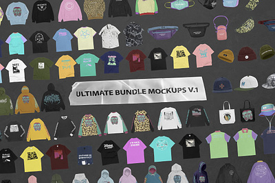 Ultimate Bundle Mockups V.1 apparel apparel bundle crewneck hat hoodie mockup bundle pullover shirt short snapback sweetshirt t shirt ultimate bundle mockups