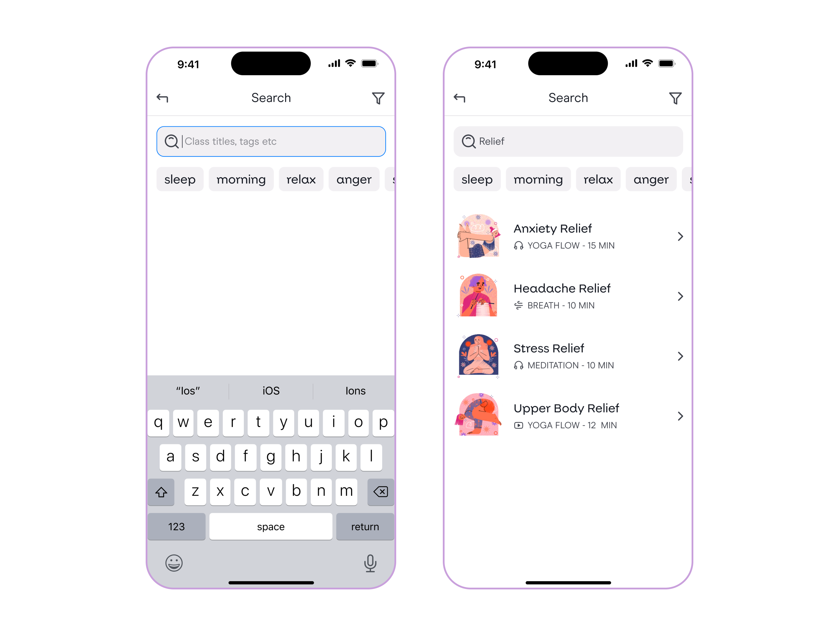 Loupe: Search Filter — Mental Health App adobe xd animation app application figma filter graphic design interaction meditation app mental health app mobile mobile application mobile design options search sleep soothing melodies ui user interface yoga app