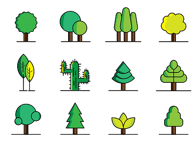 Tree Icon Set adobe illustrator flat illustration flat style icons minimalistic minimalistic design simple design simple icon tree tree icon