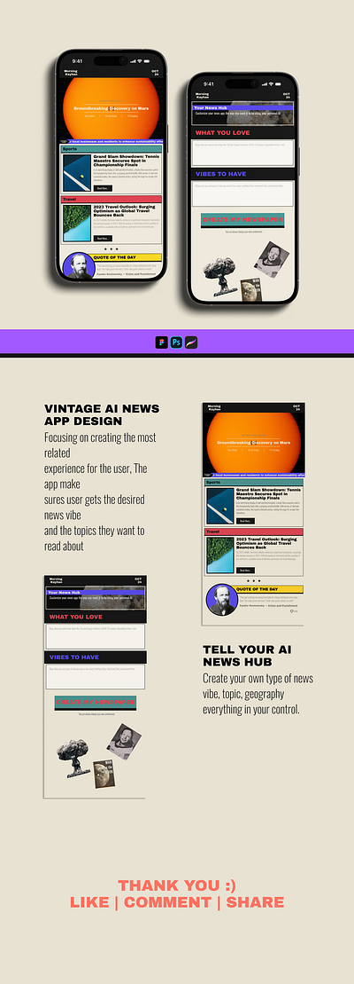 Vintage AI News App Design ai app app design application application design branding design graphic design motion graphics news news app product design typography ui uiux ux vintage web