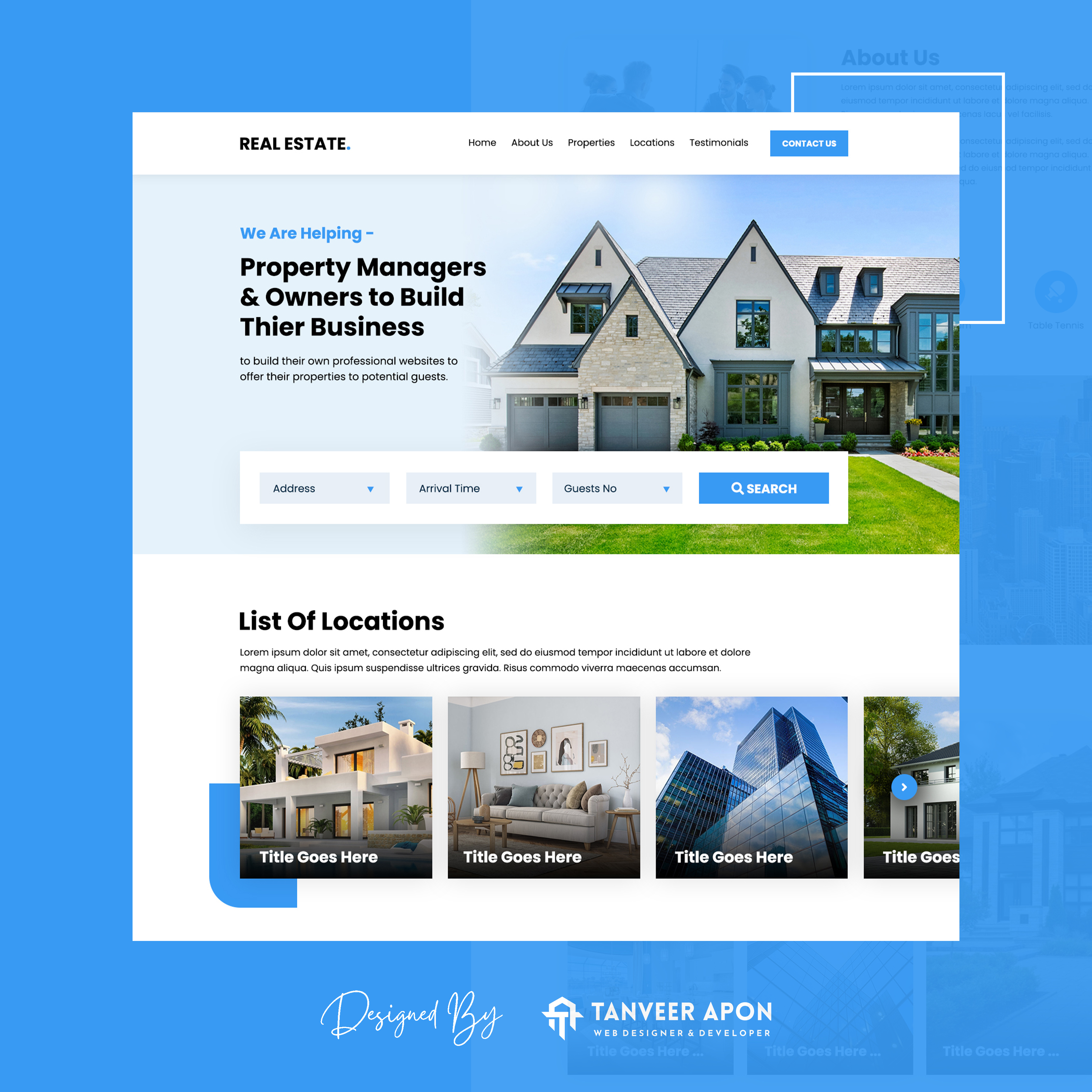 Property Listing & Real Estate Company - WordPress Theme Design company construction landing page design listing property realestate theme design web design web page design wordpress
