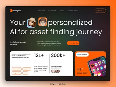Orange AI UI design aiassetfinder branding design designintech ui ux webdesign