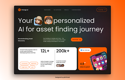 Orange AI UI design aiassetfinder branding design designintech ui ux webdesign