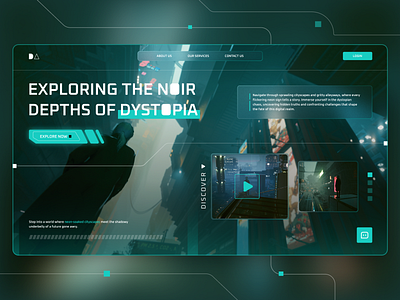 Landing page hero for Dystopian world cyberpunk exploration app cyberpunk design dystopian future futuristic graphic design hero illustration landing page product design sciencefiction scifi ui ui design ui ux ux web web design