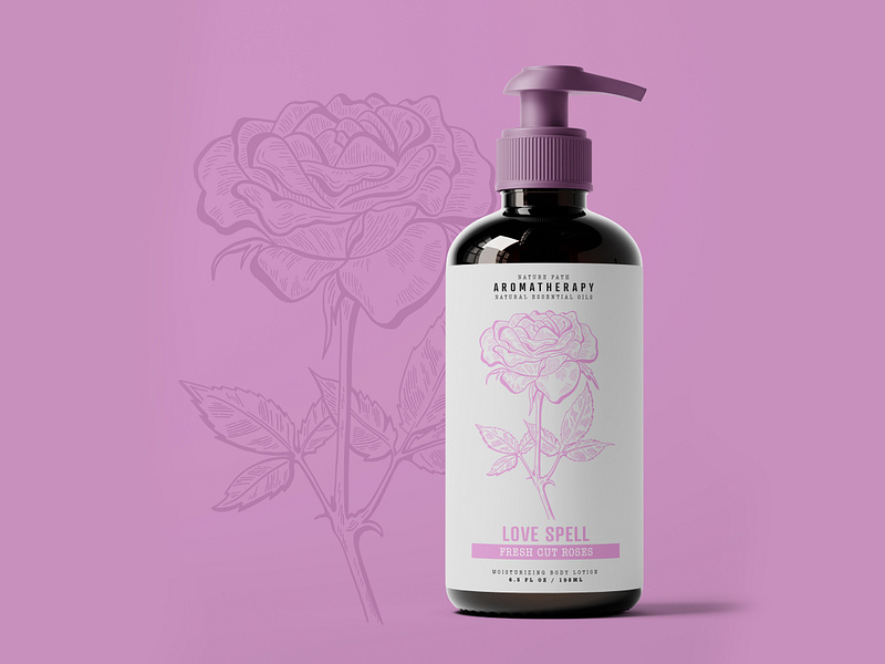 Rose Lotion beauty botanical bottle branding cosmetic design floral illustration label lotion moisturizer packaging product pump rose