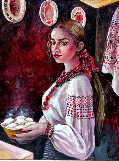 Original Ukrainian art painting - Portrait of a woman art dish hand painted painting portrait tradition ukraine woman