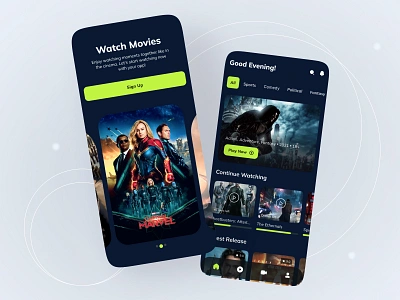 Movie Streaming App cinematic ui creative prototypes dark mode design trends entertainment prototypes film recommendations minimal mobile aesthetics mobile streaming modern modern aesthetics movie app movie ux personalized ux simplicity streaming design streaming trends ux design video navigation watchlist