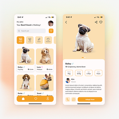 Pet Adoption App Exploration appdesign dailyux figma mobileapp mobiledesign ui uidesign uiux uxdesign