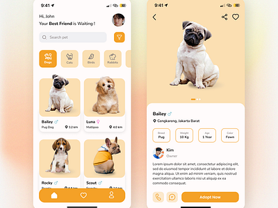 Pet Adoption App Exploration appdesign dailyux figma mobileapp mobiledesign ui uidesign uiux uxdesign