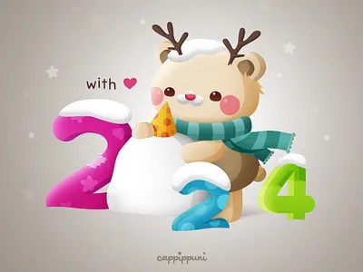 Happy 2024 with Love! 2024 animal bear character design cute illustration kawaii kidlitart new year vector
