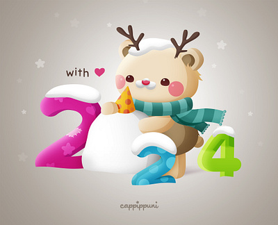Happy 2024 with Love! 2024 animal bear character design cute illustration kawaii kidlitart new year vector