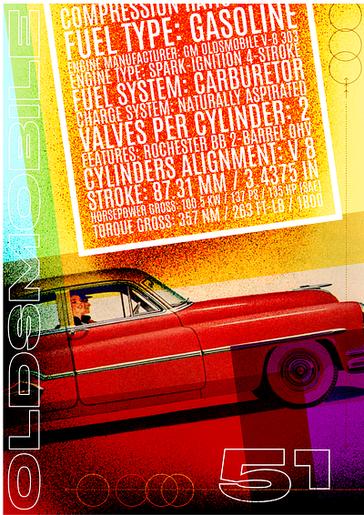 Olds 51 cars colorful digital illustration graphic design illustration oldsmobile poster typographie vintage