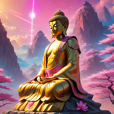 Mythic Buddha in mountains 3d graphic design japan mountains mythic nature