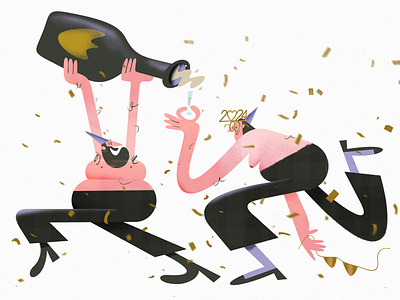 Happy New Year! 2024 body bodypositive champagne characterdesign couple editorialillustration enjoy happynewyear illustration nude party