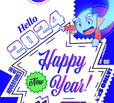 Happy New Year! 2024 2d art animation cartoon comic style design poster drawing poster webcomic