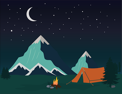 Majestic Night: A Campfire Tale app art brand branding camping design digitalart graphic design graphics illustration mobile mountain nature outdooradventure scenery ui vector wildernessscene