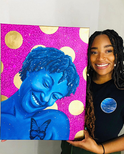 Girlfriend afro art artist girlsfriend paint painter plue umami bee
