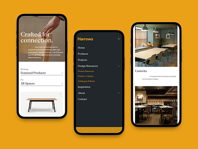 Harrows furniture interior design minimal new zealand responsive ui ux web yellow