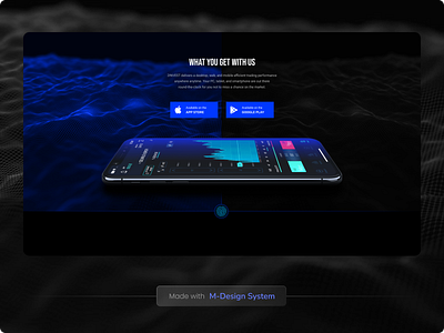 Download App Section | M-Design System app app store blue dark mode design system download fintech m design system mdesign minimalistic mkit msystem play market promo trading ui ui kit untitled ui website