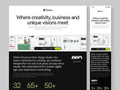 Caraka Landing Page about about us agency caraka cta footer hero landing landing page rating section studio web design website work flow